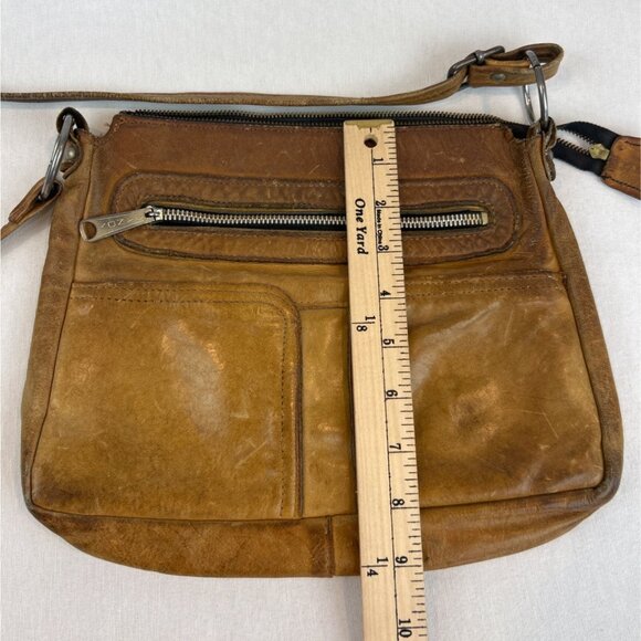 Vintage 70s Brown Leather Shoulder Bag Adjustable Strap Zipper Pocket - Picture 14 of 16